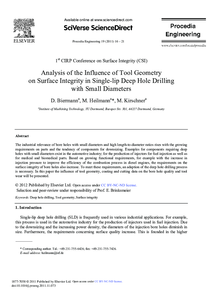 Analysis of the Influence of Tool Geometry on Surface Integrity in Single-lip Deep Hole Drilling with Small Diameters