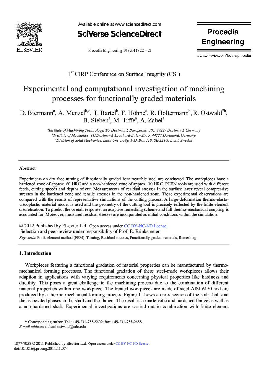 Experimental and Computational Investigation of Machining Processes for Functionally Graded Materials