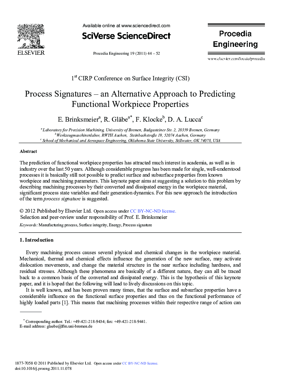 Process Signatures – an Alternative Approach to Predicting Functional Workpiece Properties