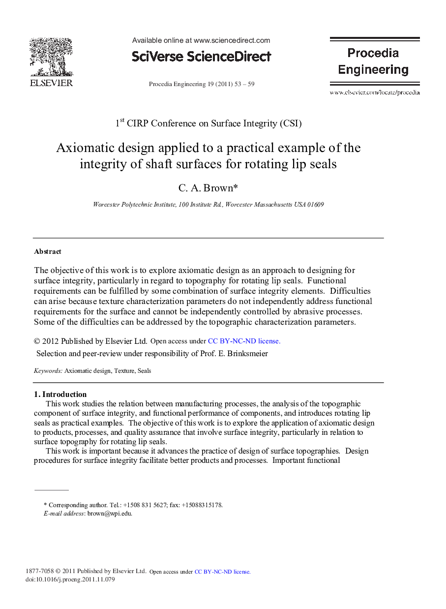 Axiomatic Design Applied to a Practical Example of the Integrity of Shaft Surfaces for Rotating Lip Seals