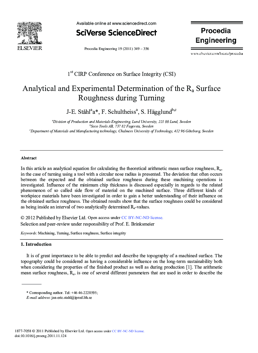 Analytical and Experimental Determination of the Ra Surface Roughness during Turning