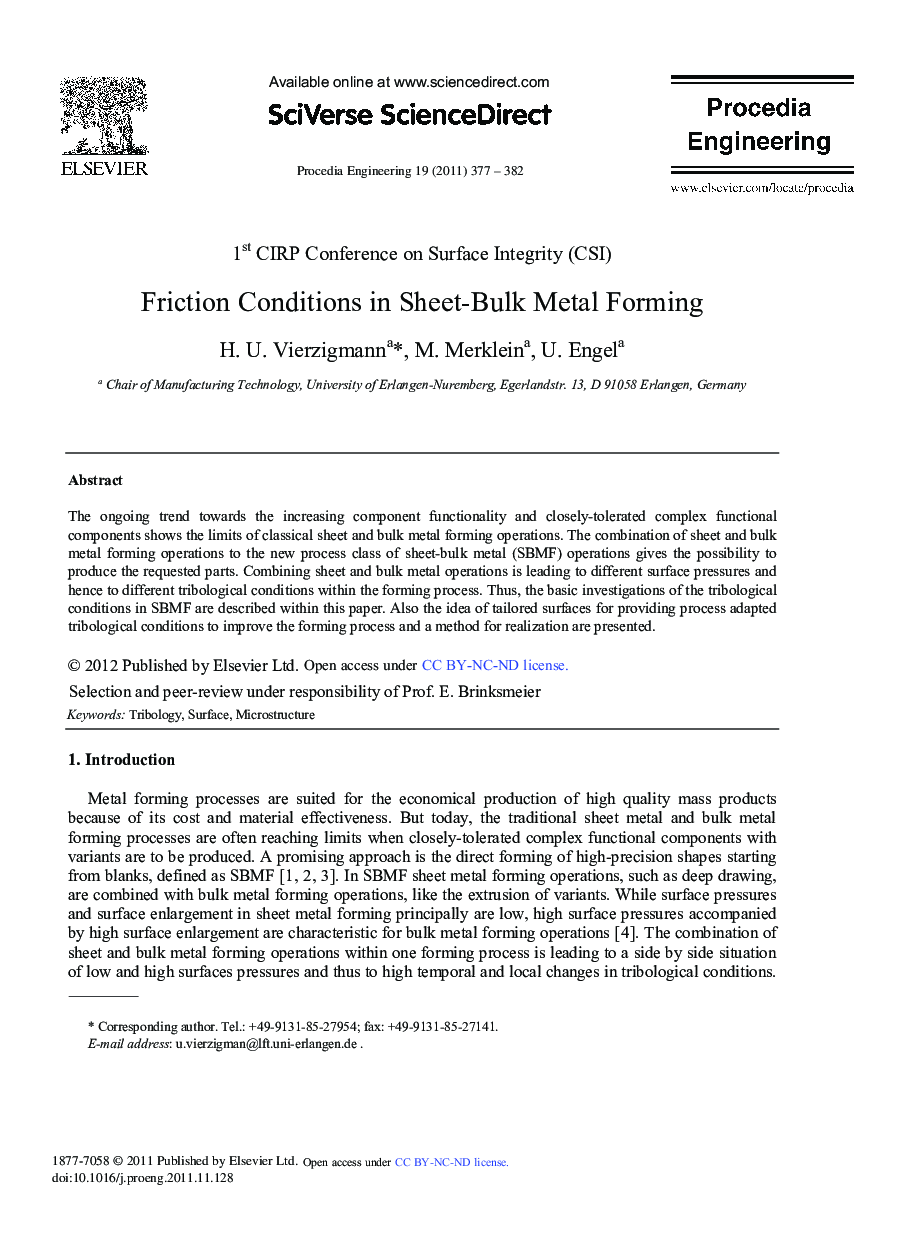 Friction Conditions in Sheet-Bulk Metal Forming