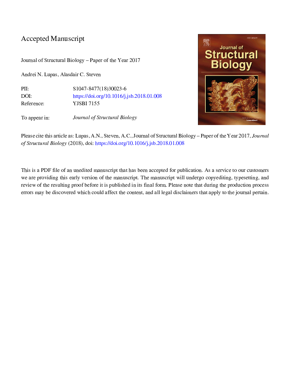 مجله زیست شناسی ساختاری - مقاله سال 2017 