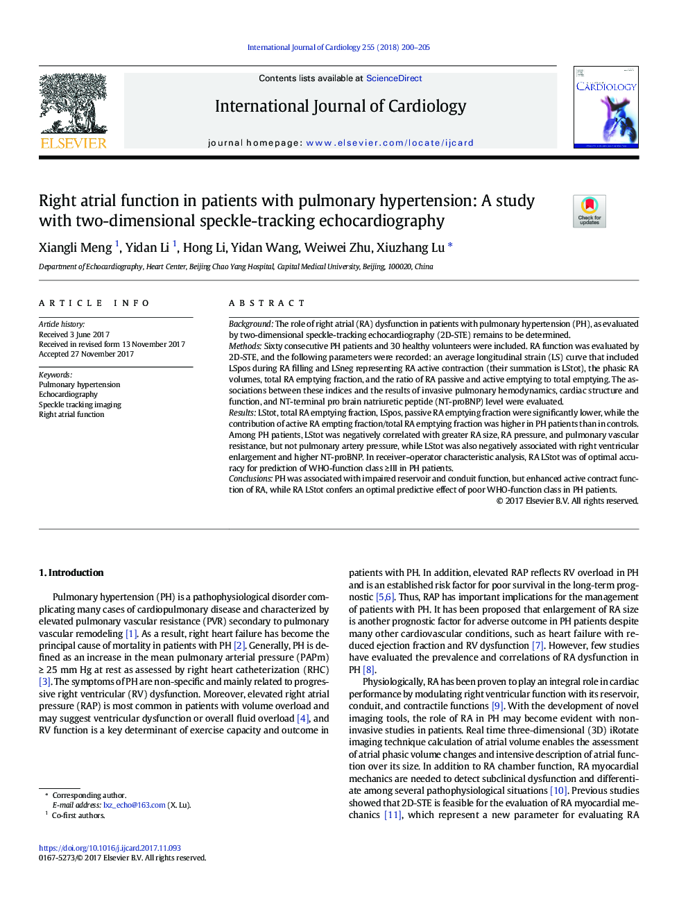 عملکرد مستقیم دهلیز در بیماران مبتلا به فشارخون ریوی: مطالعه ای با دو روش اکوکاردیوگرافی ردیابی دقیق 