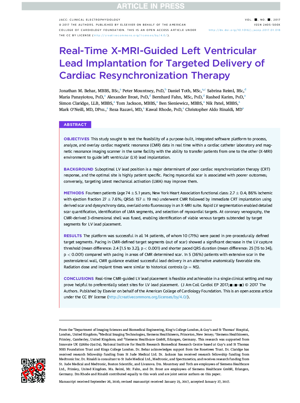 Real-Time X-MRI-Guided Left Ventricular Lead Implantation for Targeted Delivery ofÂ Cardiac Resynchronization Therapy