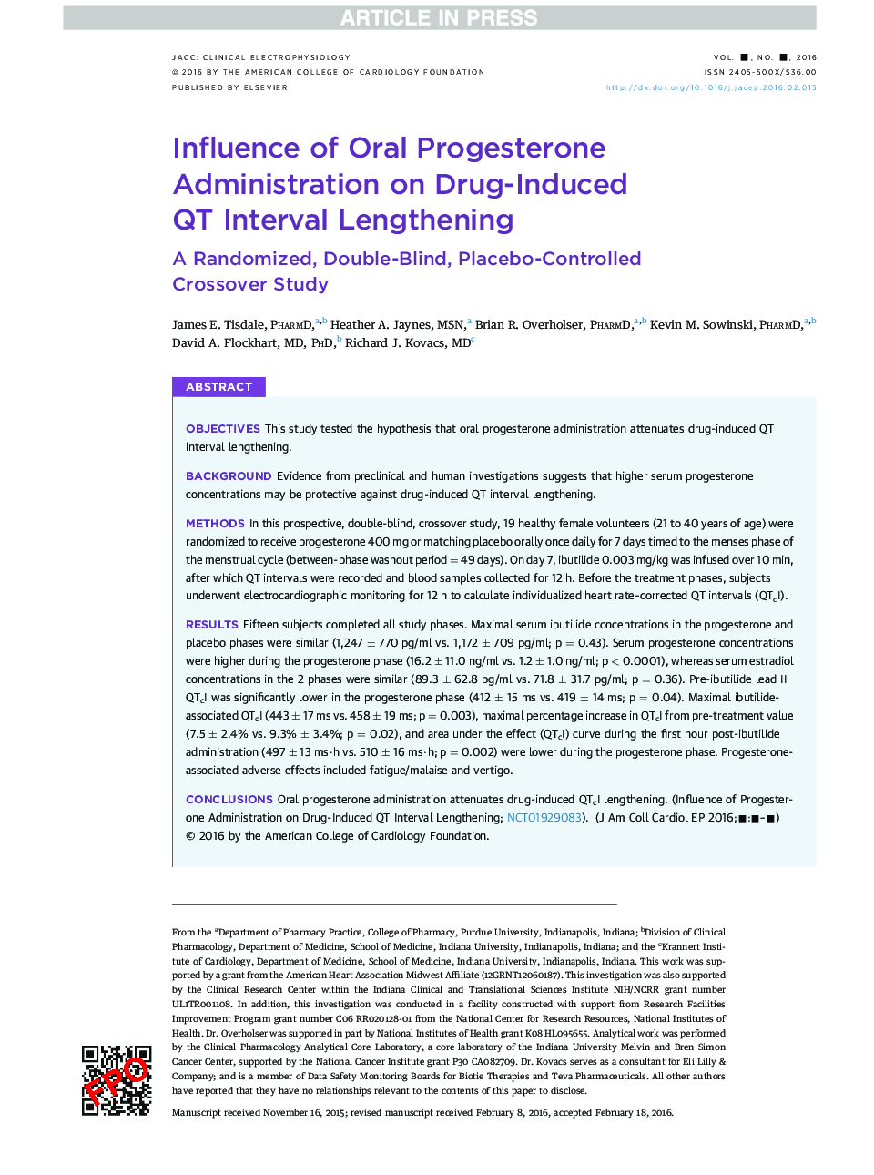Influence of Oral Progesterone Administration on Drug-Induced QTÂ Interval Lengthening