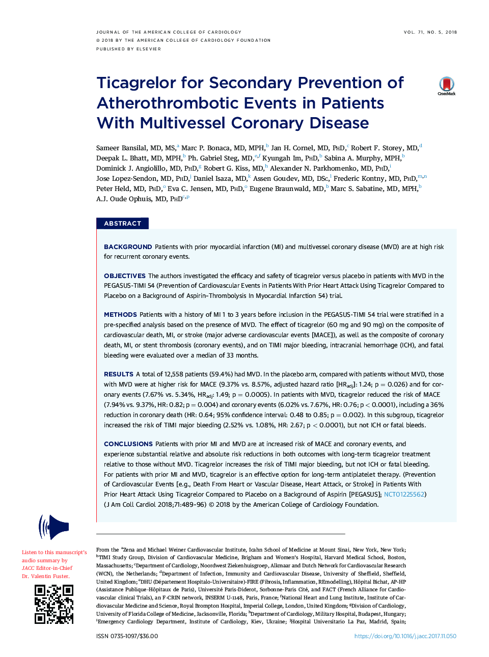 Ticagrelor for Secondary Prevention of Atherothrombotic Events in Patients WithÂ Multivessel Coronary Disease
