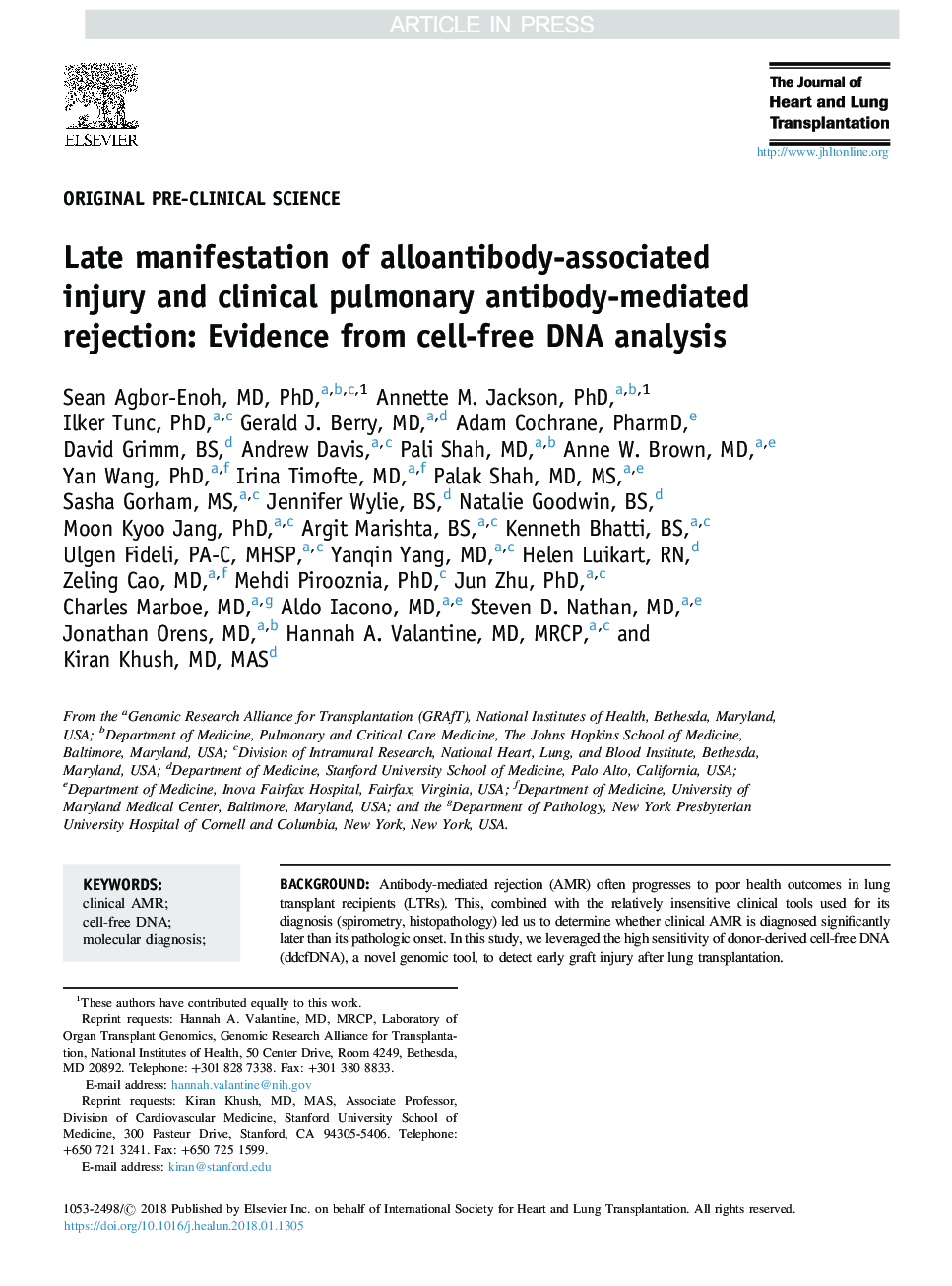 Late manifestation of alloantibody-associated injury and clinical pulmonary antibody-mediated rejection: Evidence from cell-free DNA analysis