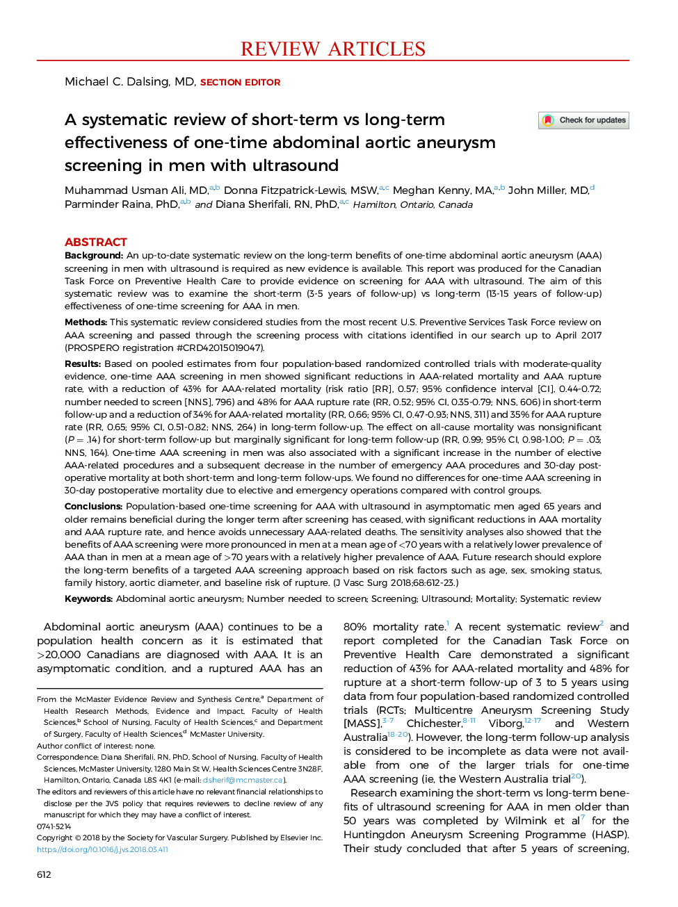 بررسی سیستماتیک اثربخشی کوتاه مدت در برابر اثرات طولانی مدت یکبار آنوریسم آئورت شکمی در مردان مبتلا به سونوگرافی 