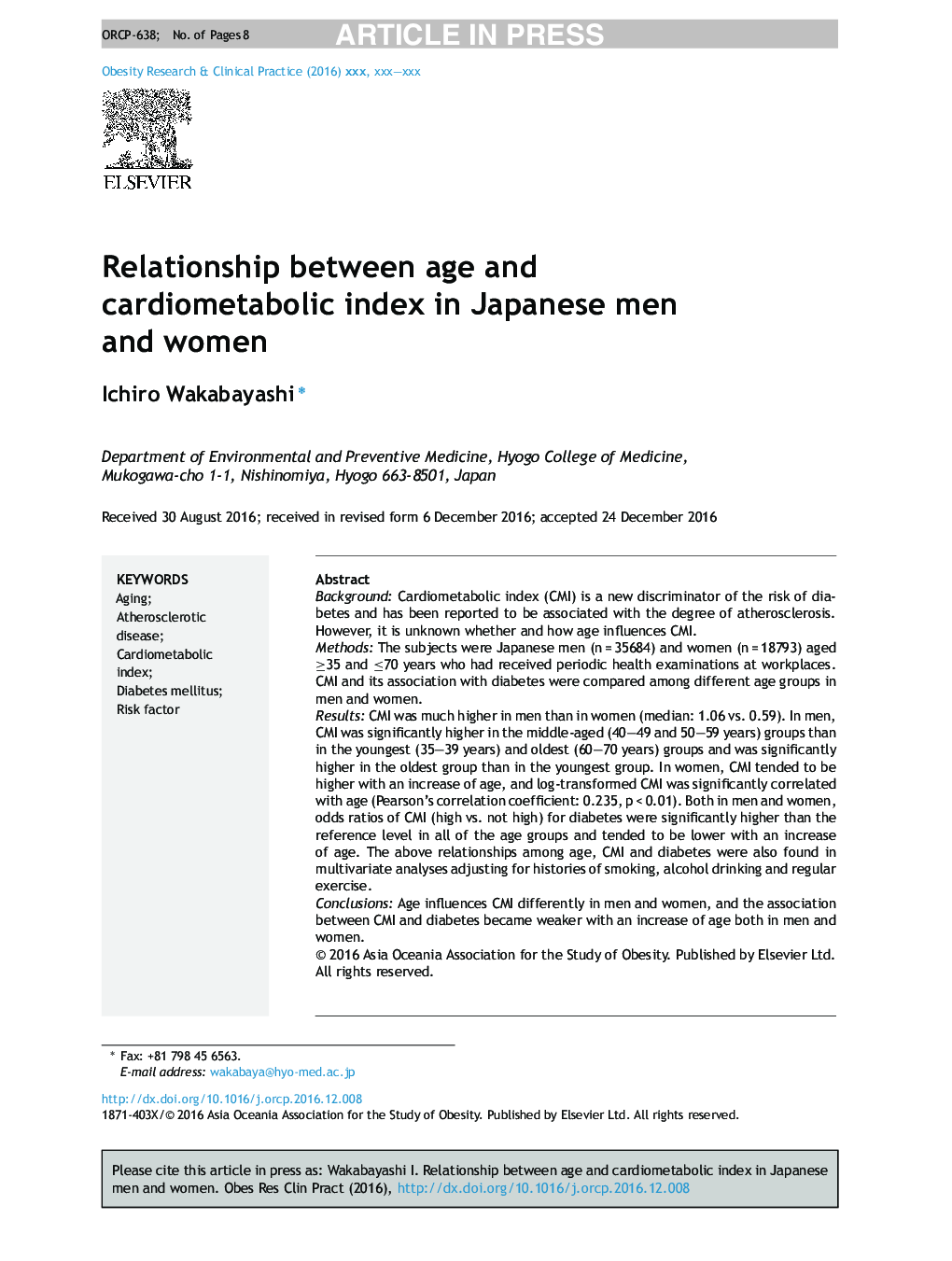 رابطه بین سن و شاخص قلب و عروق در مردان و مردان ژاپنی 
