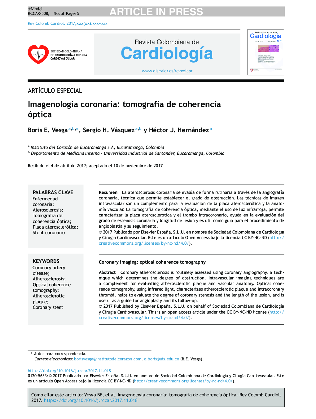 ImagenologÃ­a coronaria: tomografÃ­a de coherencia óptica