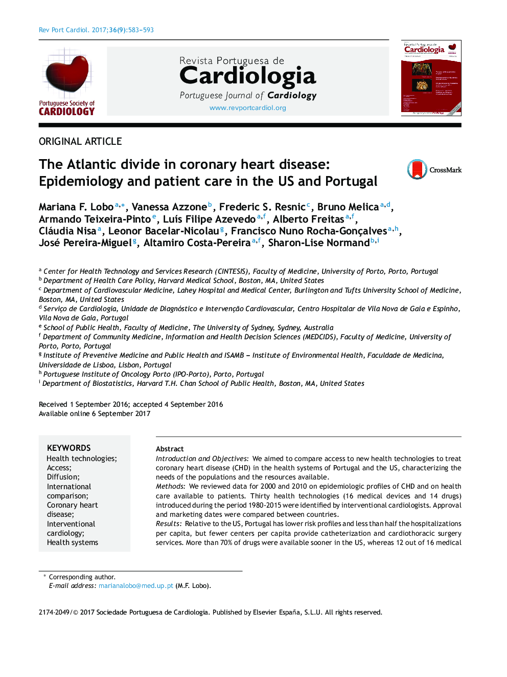 اختلافات آتلانتیک در بیماری قلبی عروقی: اپیدمیولوژی و مراقبت از بیمار در ایالات متحده و پرتغال 