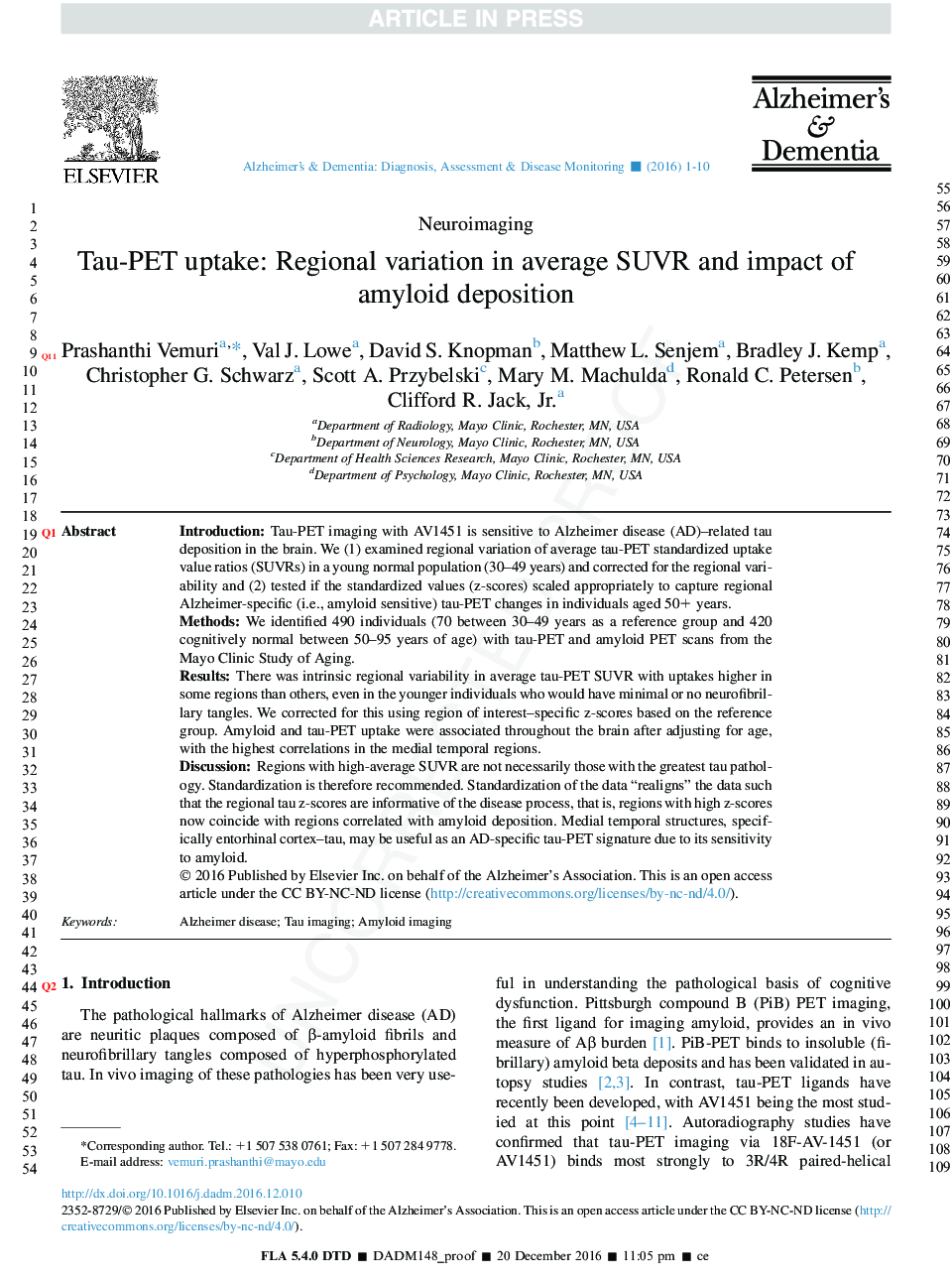 Tau-PET uptake: Regional variation in average SUVR and impact of amyloid deposition