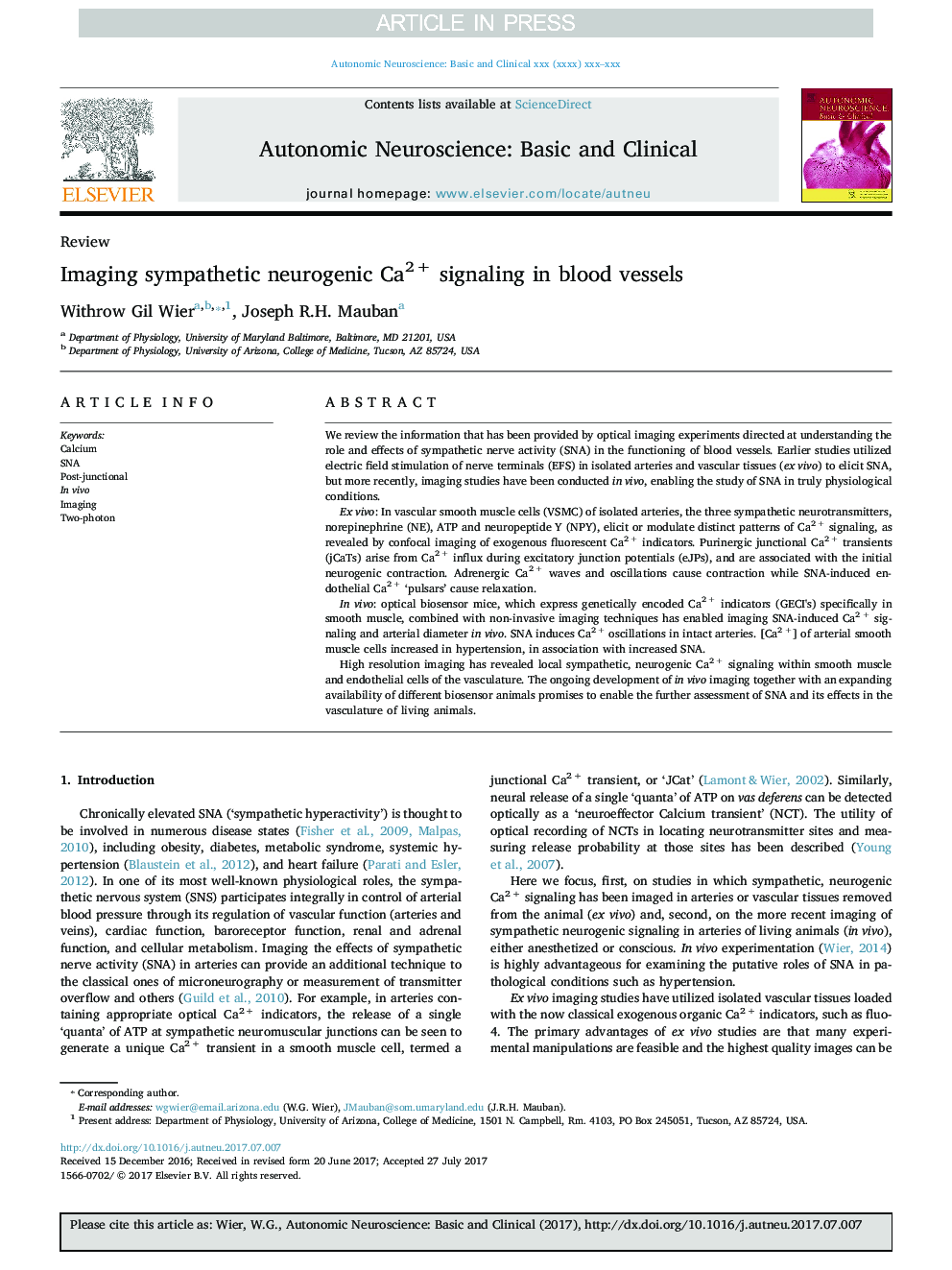 Imaging sympathetic neurogenic Ca2Â + signaling in blood vessels