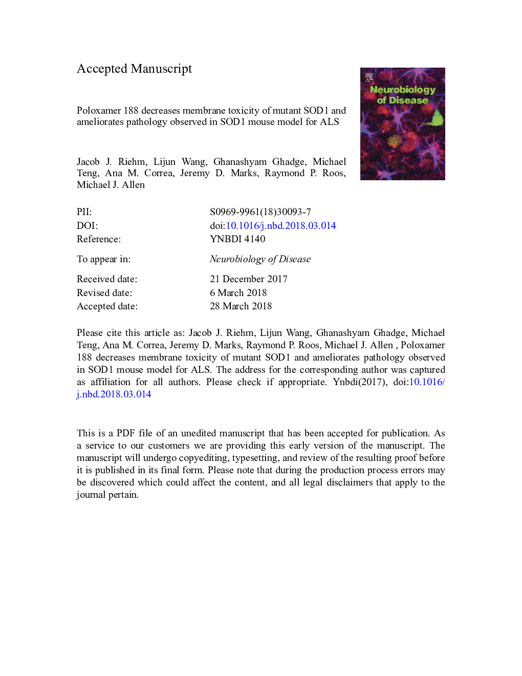 Poloxamer 188 decreases membrane toxicity of mutant SOD1 and ameliorates pathology observed in SOD1 mouse model for ALS