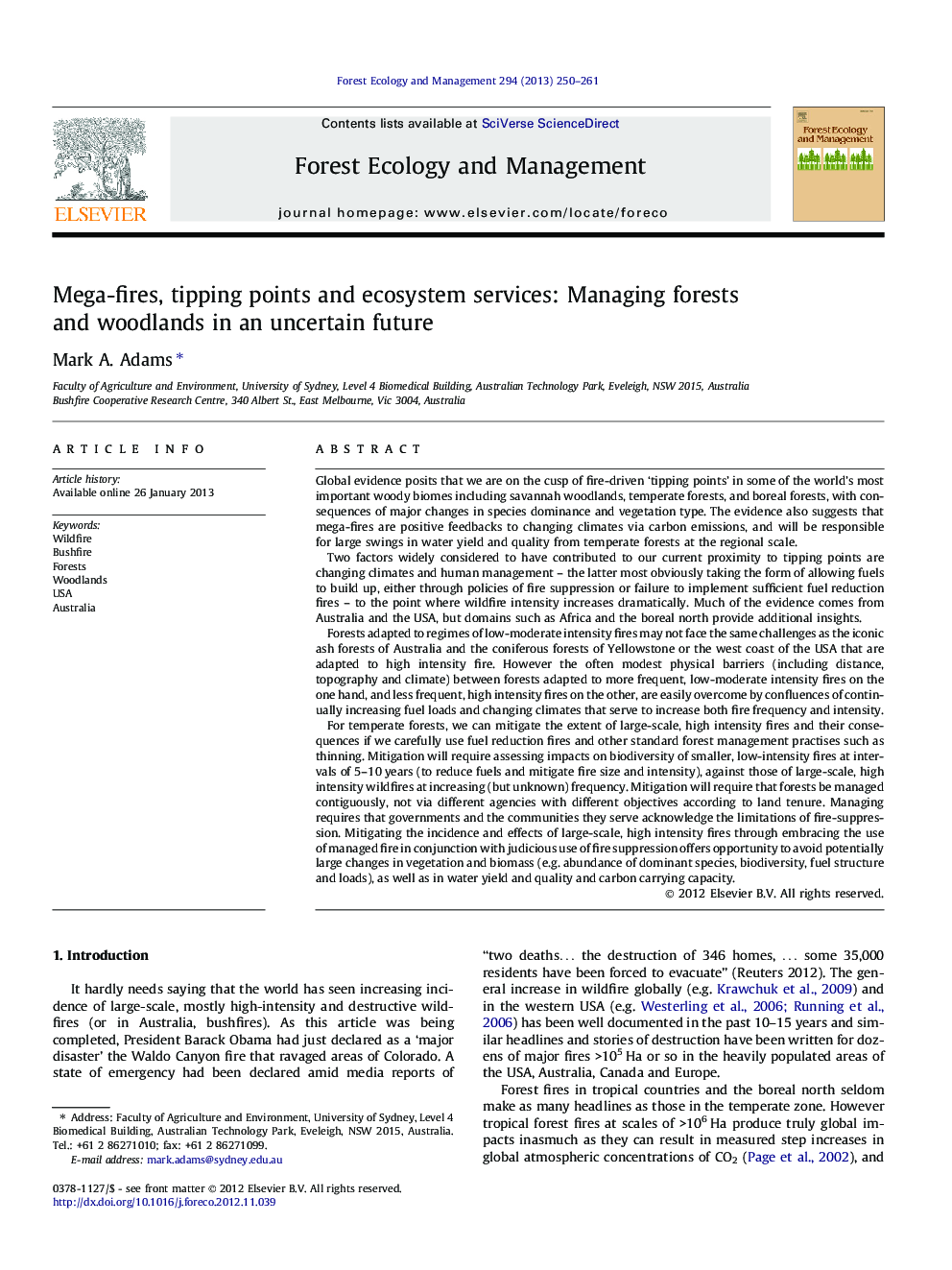 Mega-fires, tipping points and ecosystem services: Managing forests and woodlands in an uncertain future