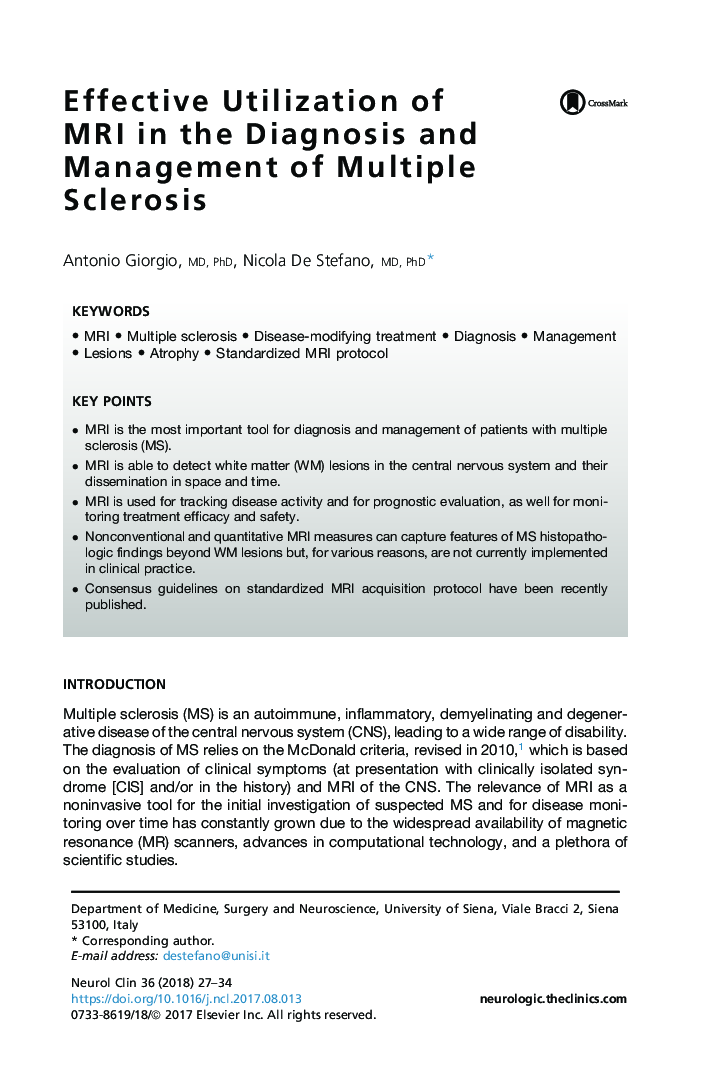 Effective Utilization of MRIÂ in the Diagnosis and Management of Multiple Sclerosis