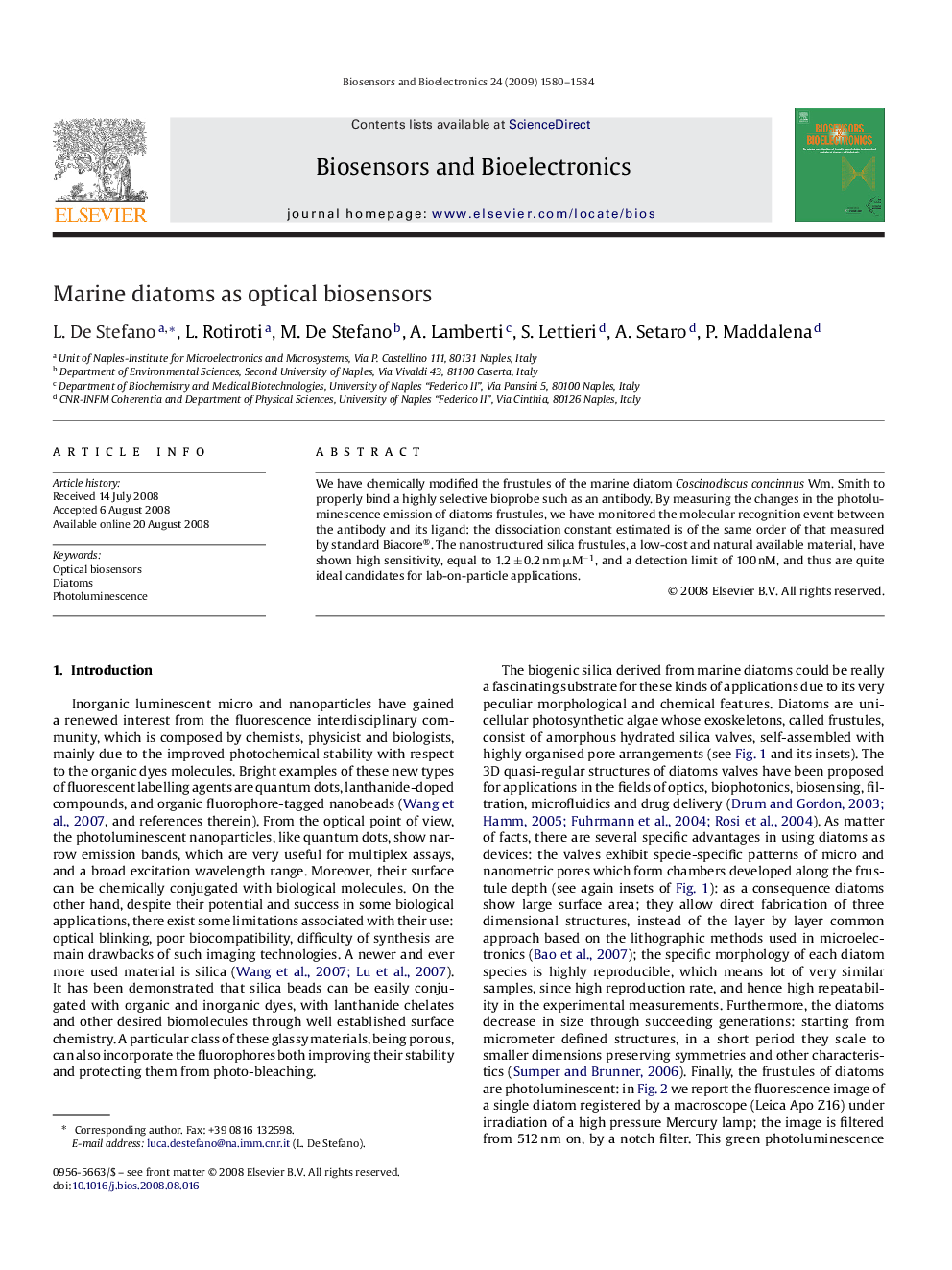 Marine diatoms as optical biosensors