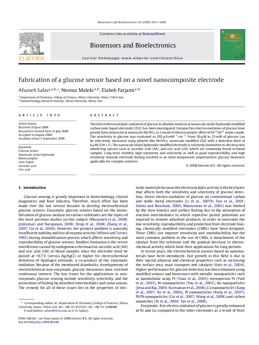 Fabrication of a glucose sensor based on a novel nanocomposite electrode