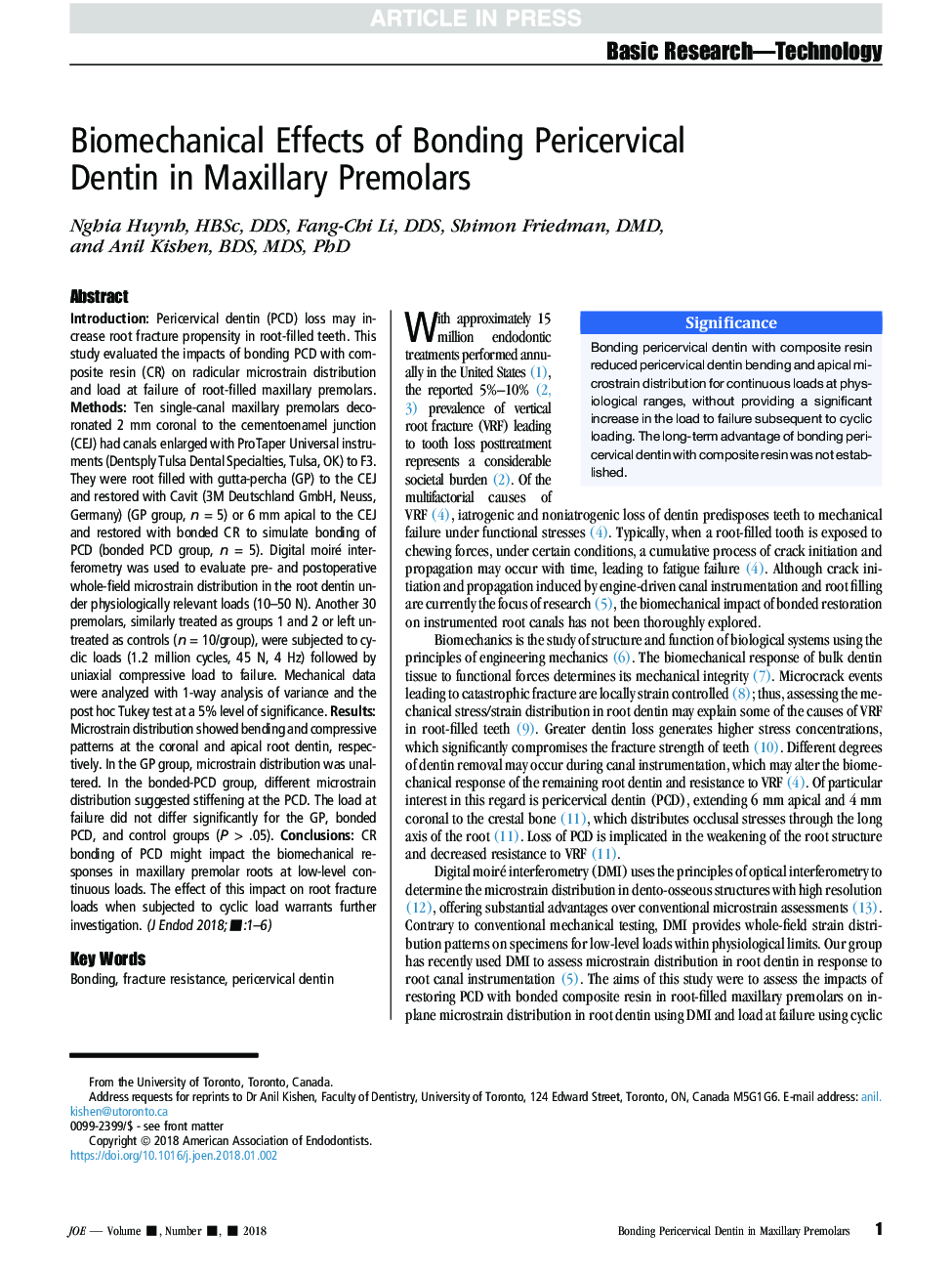 Biomechanical Effects of Bonding Pericervical Dentin in Maxillary Premolars