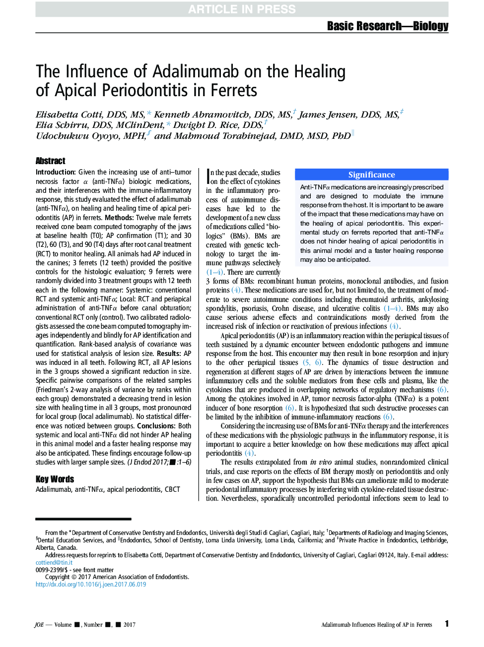 The Influence of Adalimumab on the Healing ofÂ Apical Periodontitis in Ferrets