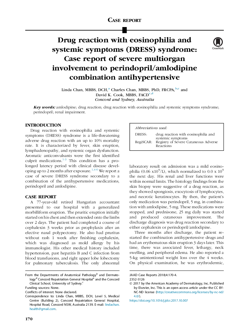 Drug reaction with eosinophilia and systemic symptoms (DRESS) syndrome: Case report of severe multiorgan involvement to perindopril/amlodipine combination antihypertensive