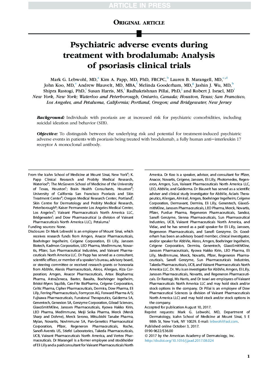 عوارض جانبی روانپزشکی در طول درمان با برودالومام: تجزیه و تحلیل آزمایشات بالینی پسوریازیس 