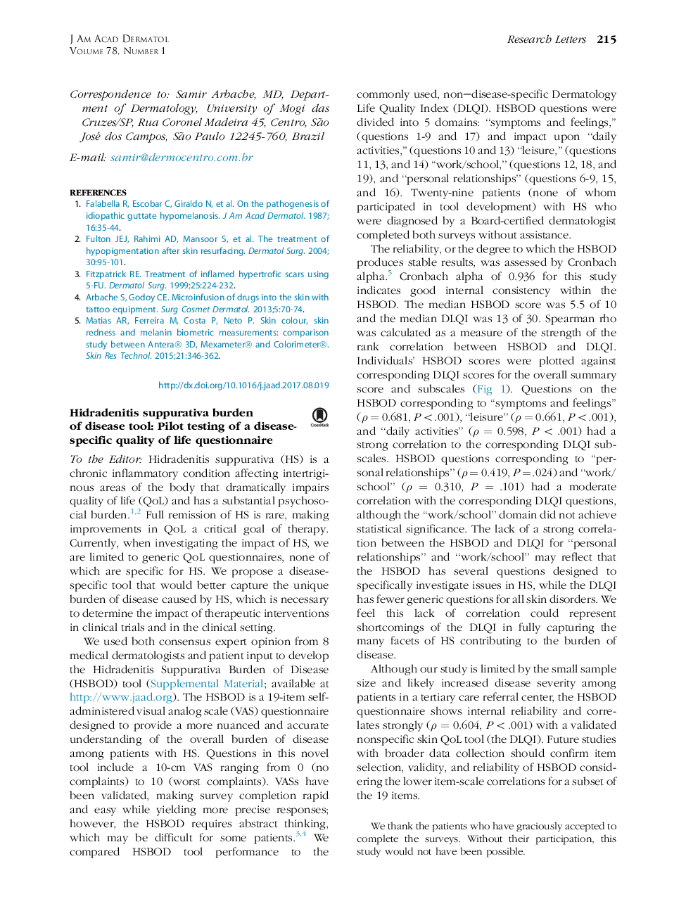 فشار هیدرادنیت سوپوراتیووا ابزار بیماری: آزمایش خلبان از یک پرسشنامه کیفیت زندگی مرتبط با بیماری 