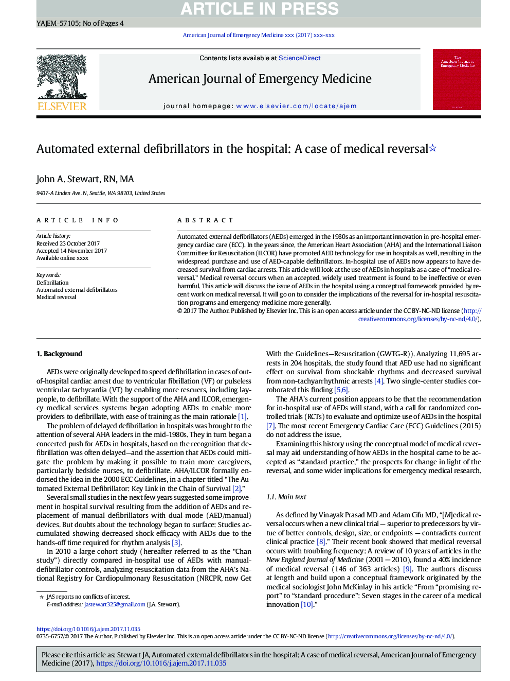 Automated external defibrillators in the hospital: A case of medical reversal