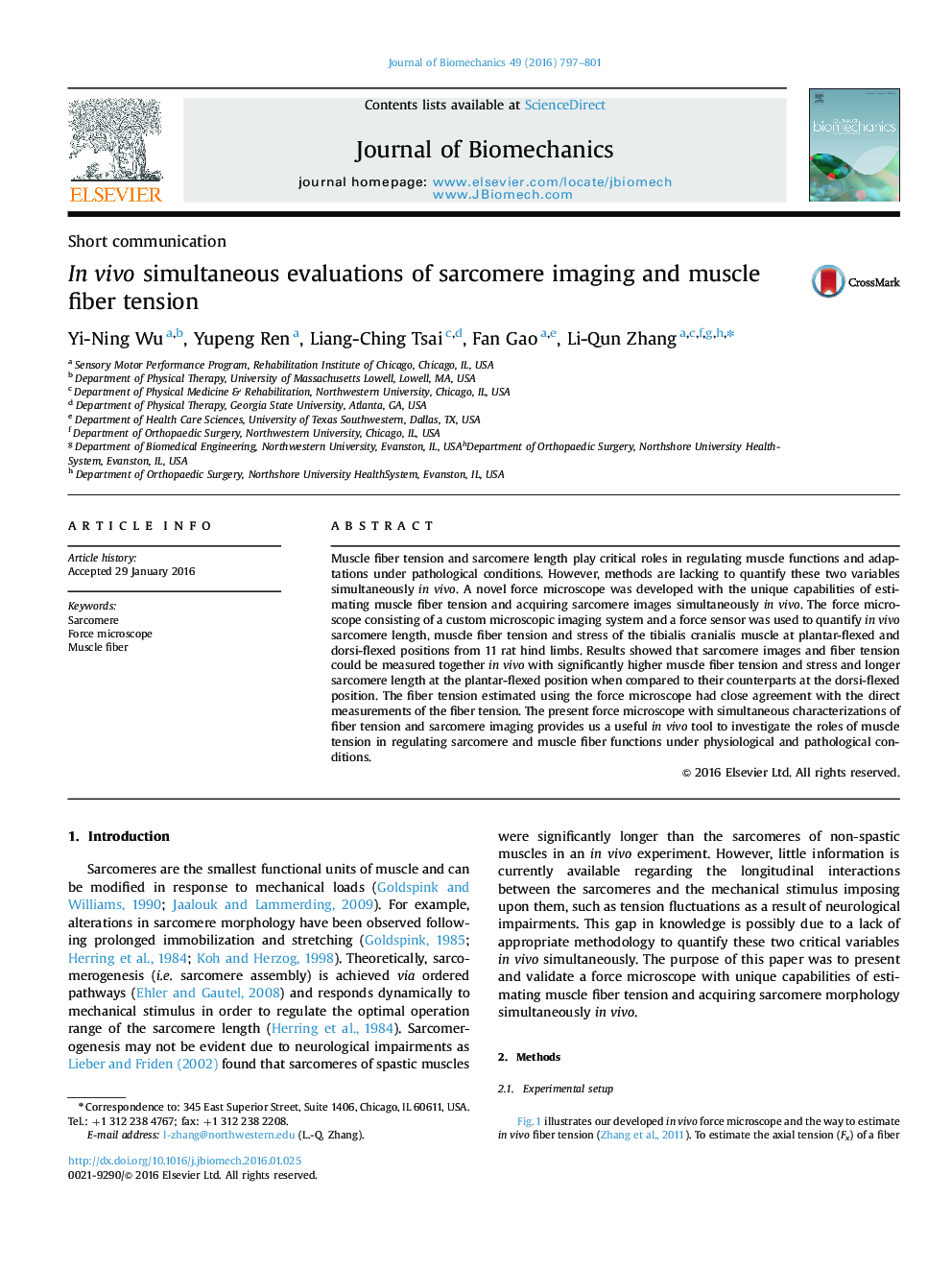 In vivo simultaneous evaluations of sarcomere imaging and muscle fiber tension