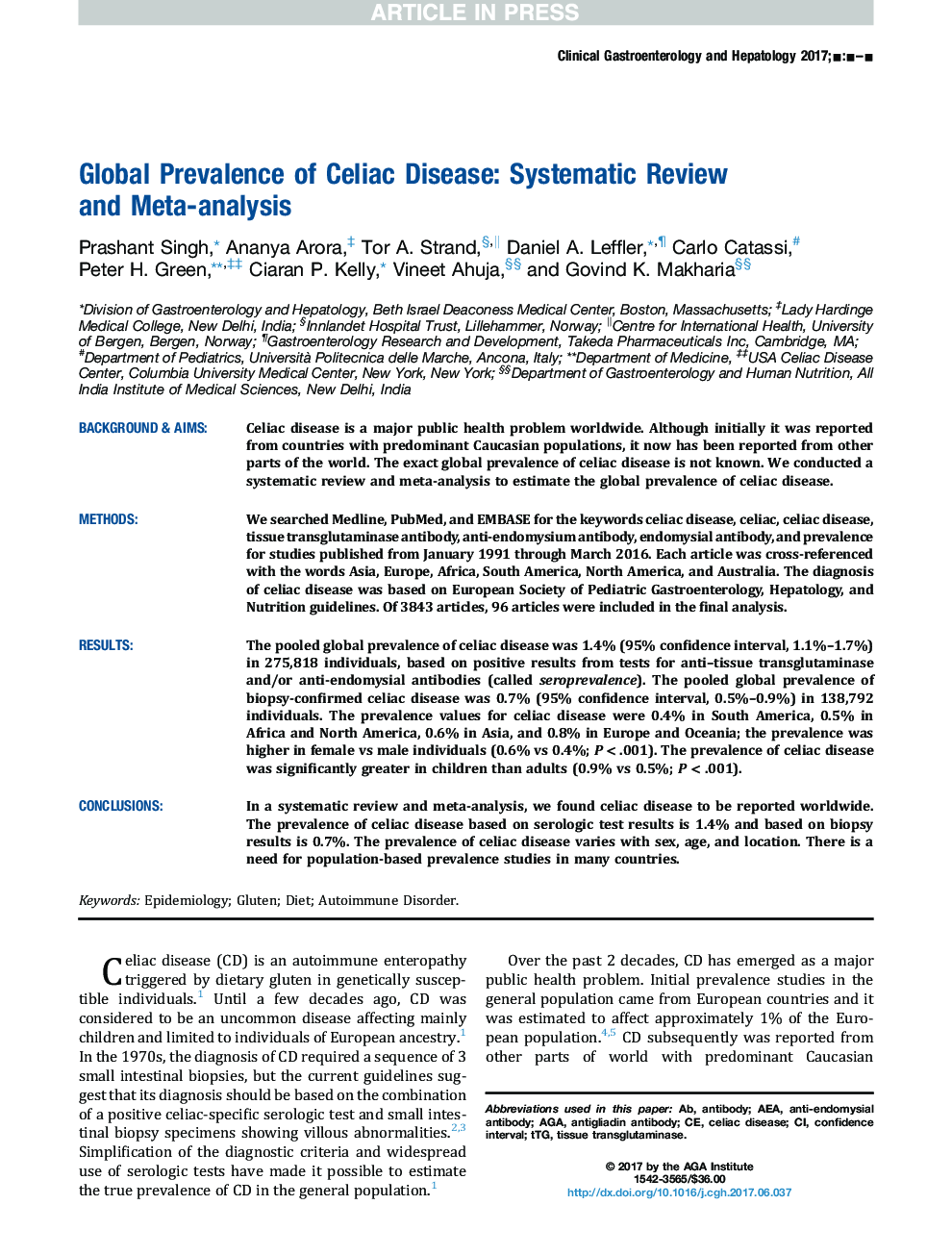شیوع جهانی بیماری سلیاک: بررسی سیستماتیک و یک متاآنالیز 