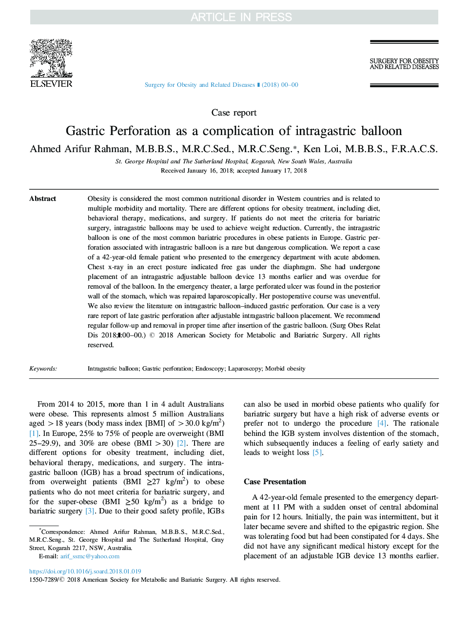 Gastric Perforation as a complication of intragastric balloon