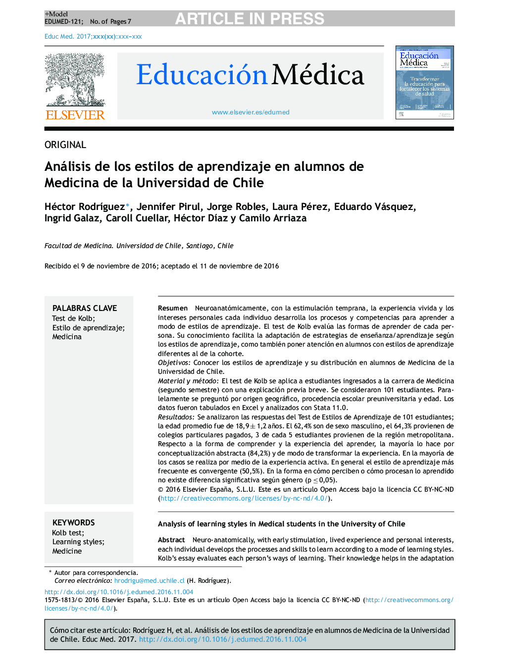 آنالیز سبک های یادگیری در دانشجویان پزشکی دانشگاه شیلی 