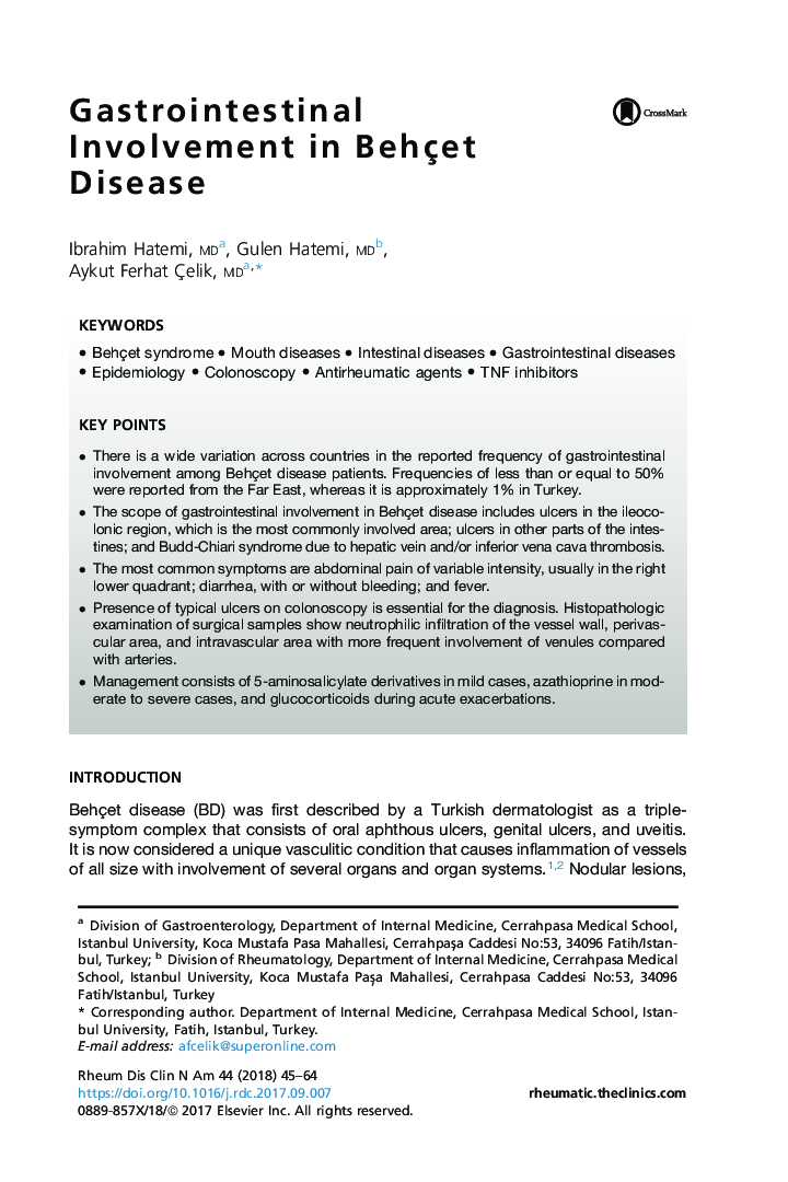 Gastrointestinal Involvement in Behçet Disease