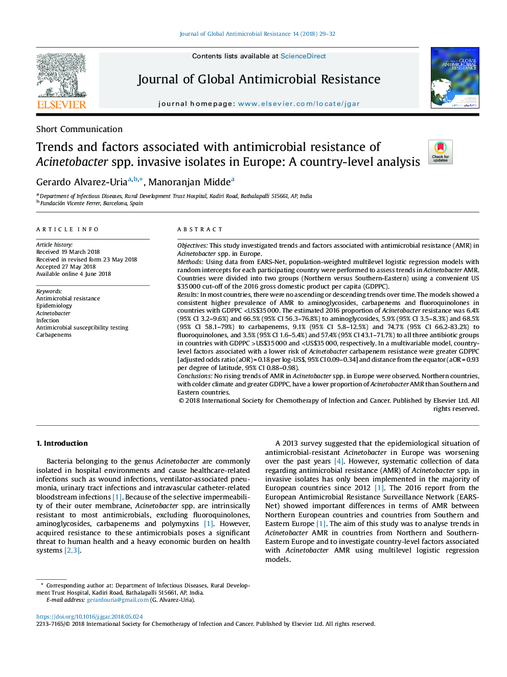 Trends and factors associated with antimicrobial resistance of Acinetobacter spp. invasive isolates in Europe: A country-level analysis