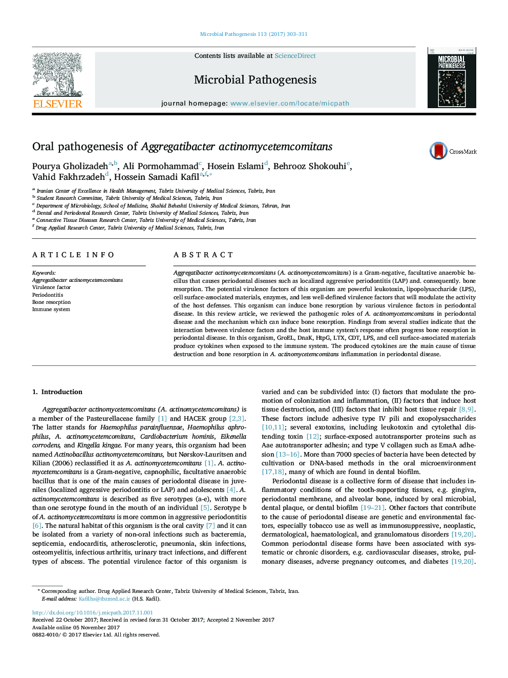Oral pathogenesis of Aggregatibacter actinomycetemcomitans