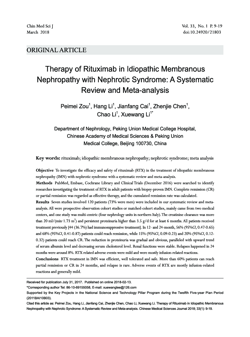 درمان ریتوکسیماب در نفروپاتی غشایی ایدیوپاتیک با سندرم نفروتیک: بررسی منظم و متاآنالیز 