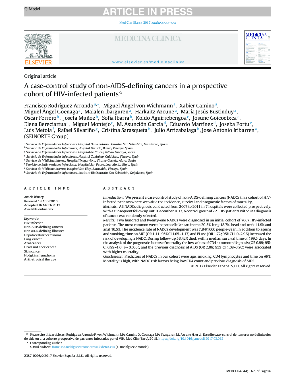 A case-control study of non-AIDS-defining cancers in a prospective cohort of HIV-infected patients