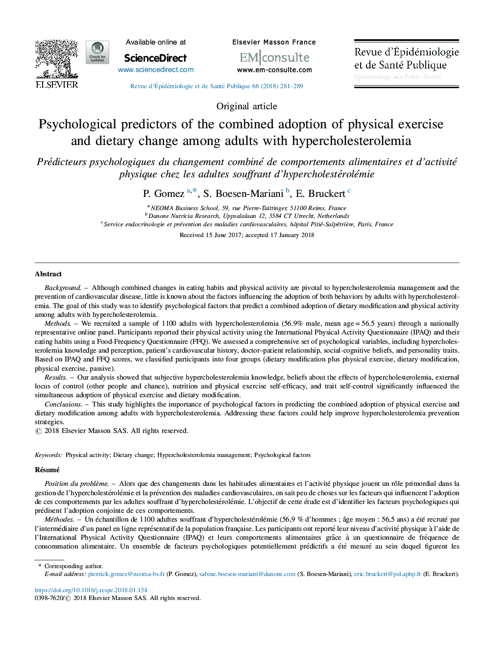 پیش بینی های روان شناختی از پذیرش ترکیب جسمانی و تغییر رژیم غذایی در بزرگسالان مبتلا به هیپوکلسترولمی 