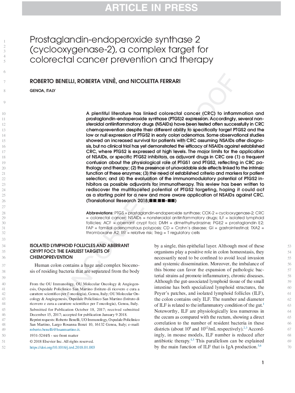Prostaglandin-endoperoxide synthase 2 (cyclooxygenase-2), a complex target for colorectal cancer prevention and therapy