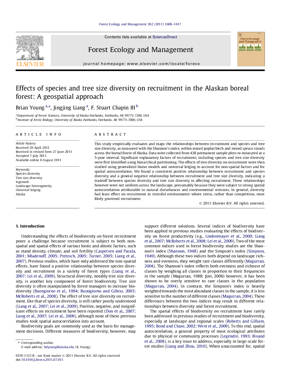 Effects of species and tree size diversity on recruitment in the Alaskan boreal forest: A geospatial approach