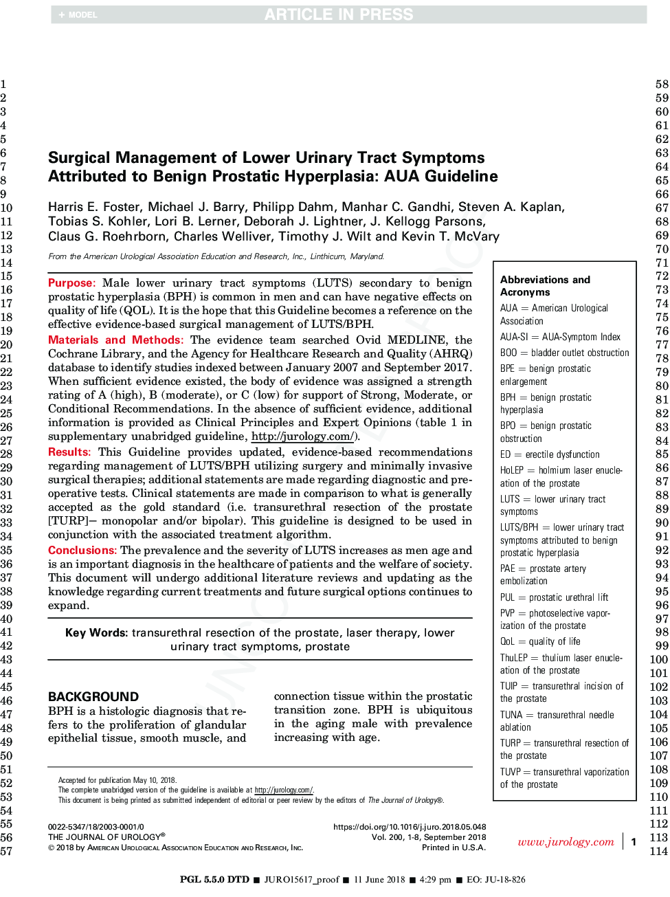 Surgical Management of Lower Urinary Tract Symptoms Attributed to Benign Prostatic Hyperplasia: AUA Guideline