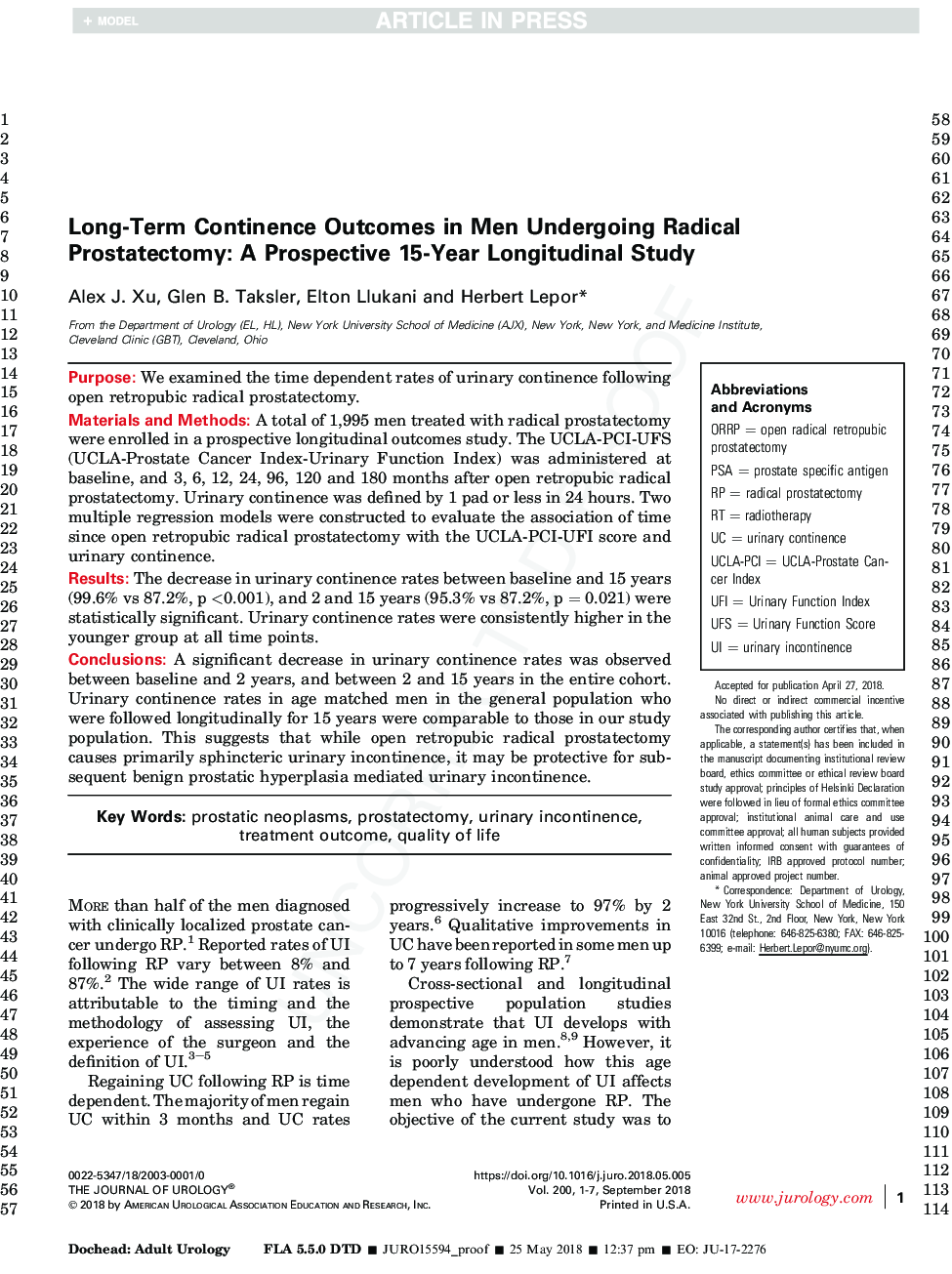 نتایج پایدار طولانی مدت در افراد مبتلا به پروستاتکتومی رادیکال: یک مطالعه طولی مدت 15 ساله 