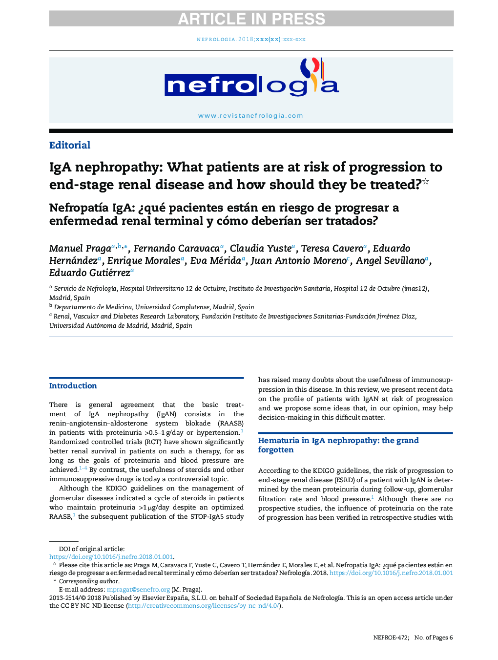 IgA nephropathy: What patients are at risk of progression to end-stage renal disease and how should they be treated?