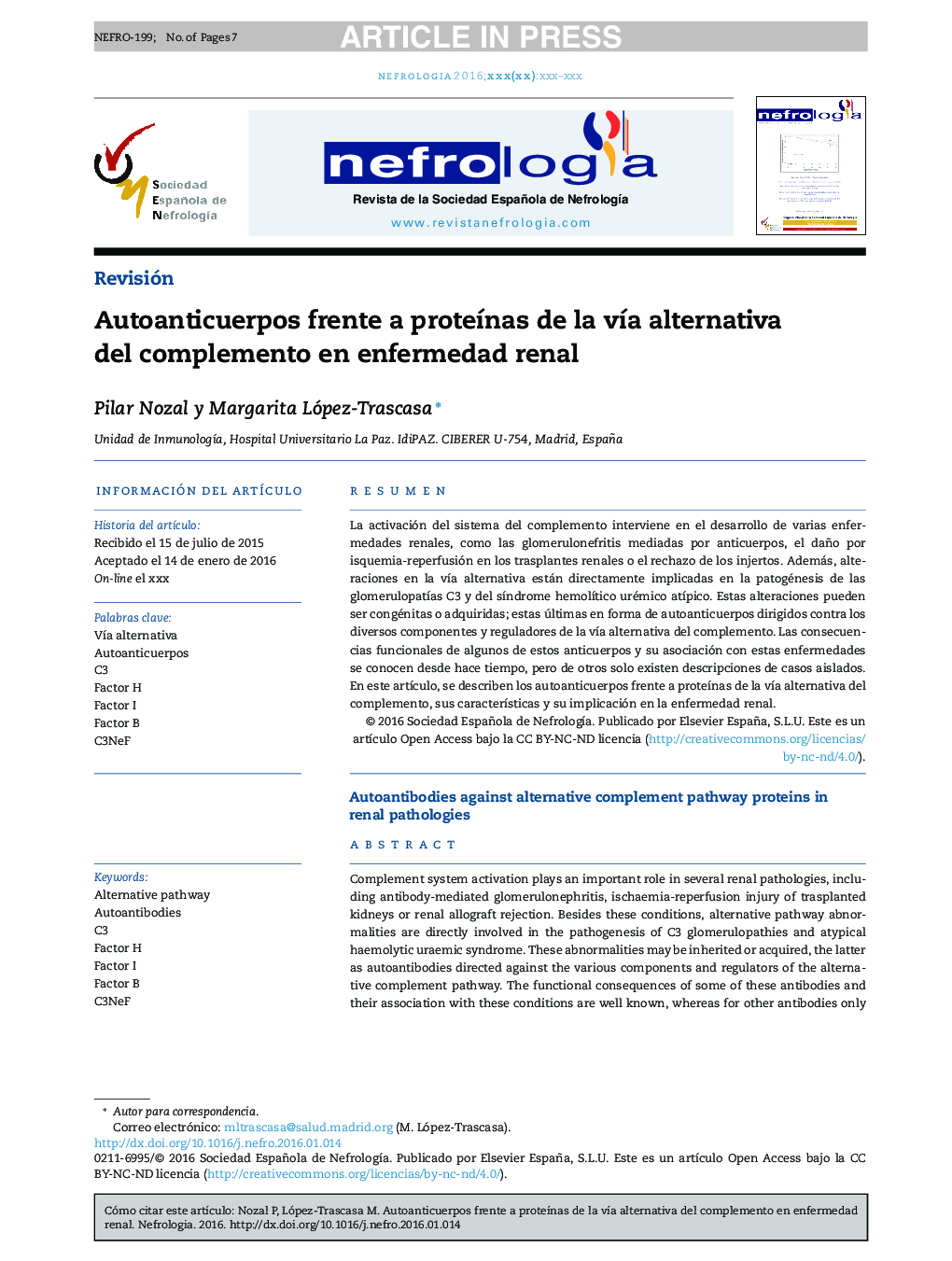 Autoanticuerpos frente a proteÃ­nas de la vÃ­a alternativa del complemento en enfermedad renal
