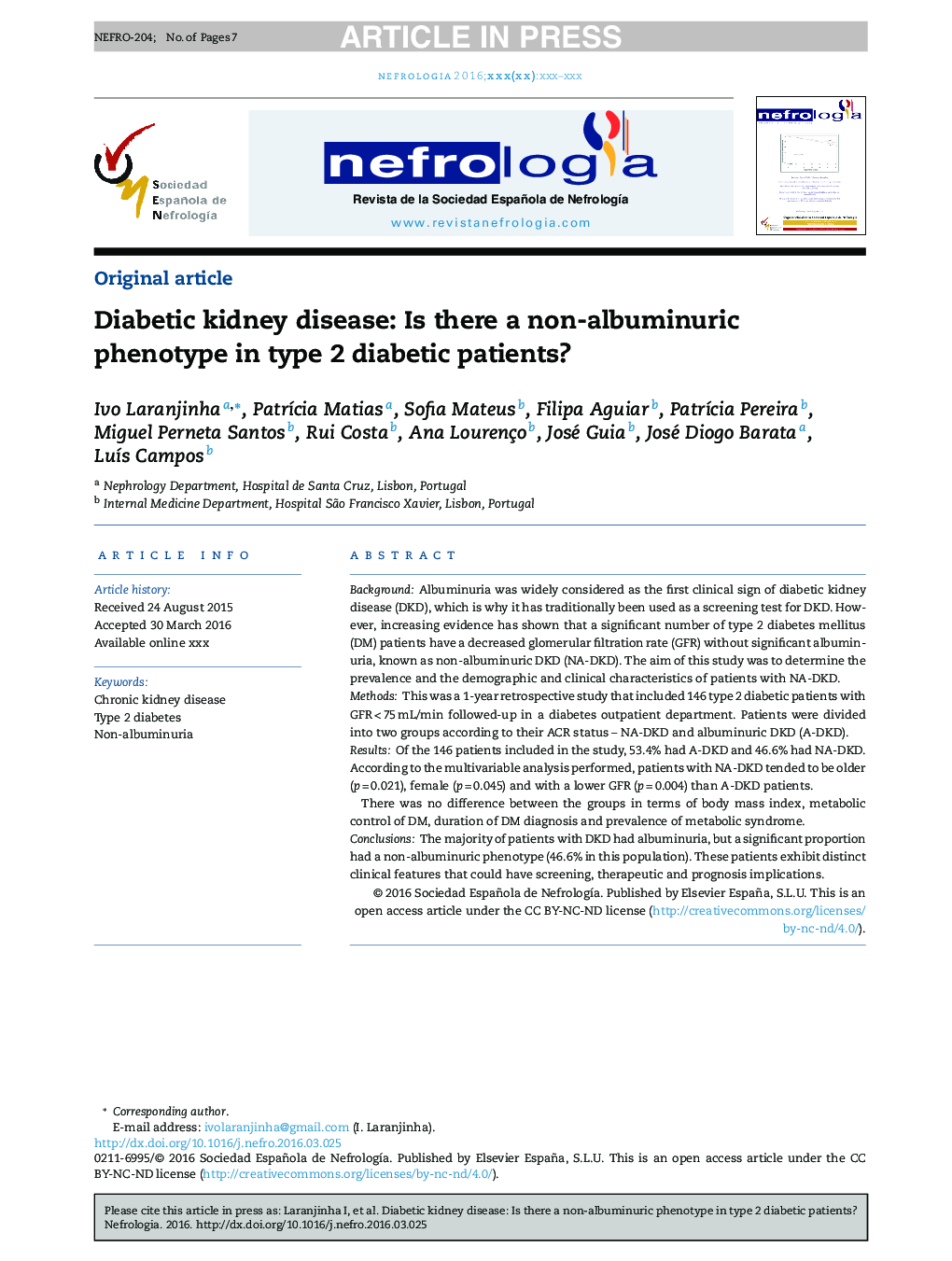بیماری کلیوی دیابتی: آیا وجود فنوتیپ غیر آلبومینوری در بیماران دیابتی نوع 2 وجود دارد؟ 