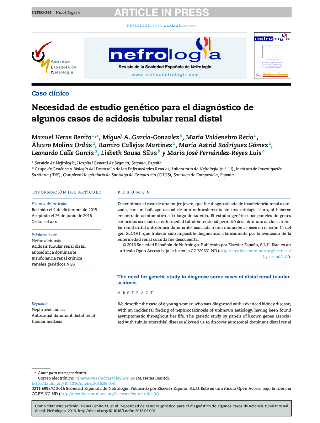 Necesidad de estudio genético para el diagnóstico de algunos casos de acidosis tubular renal distal