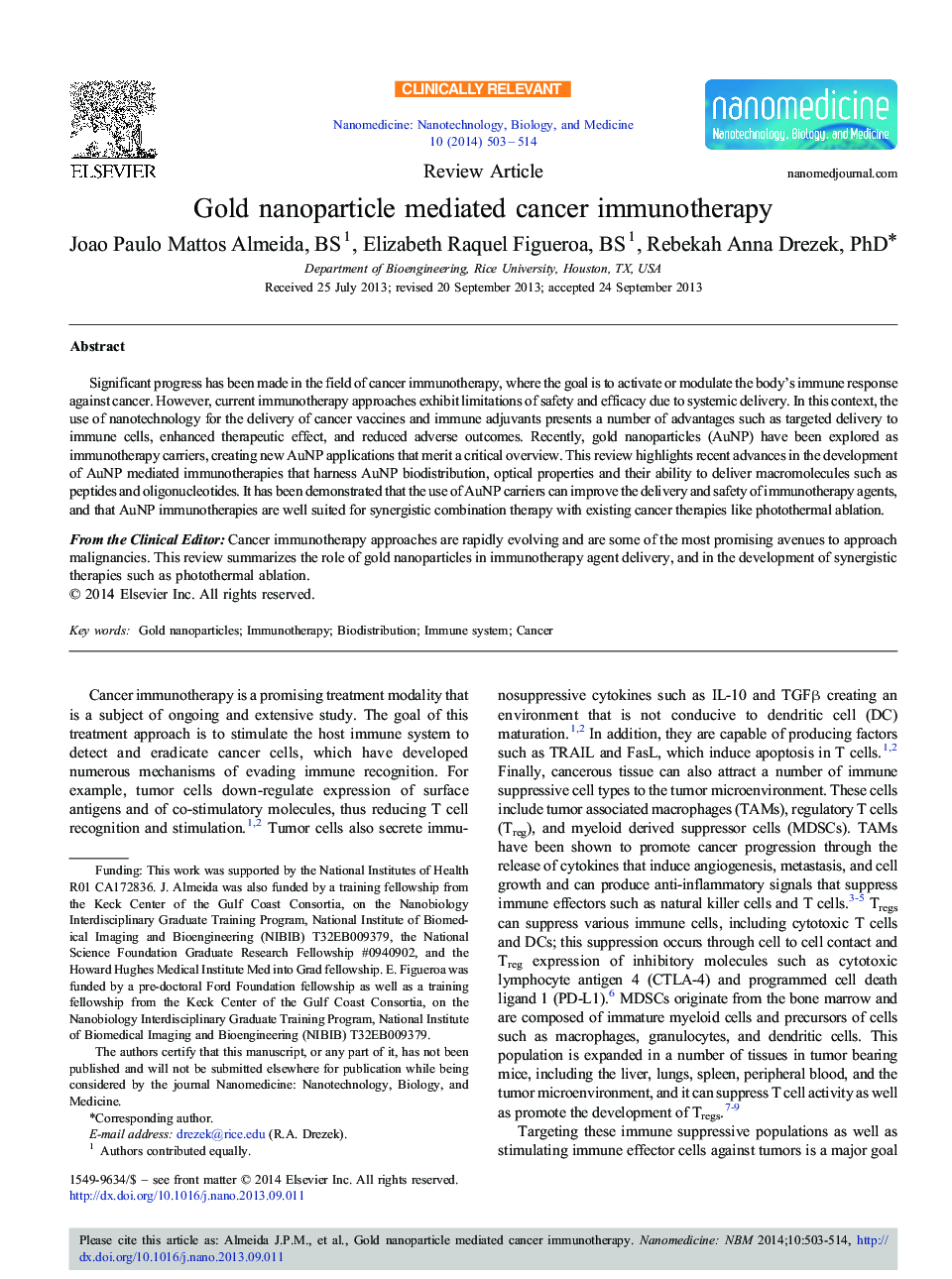 نانوذرات طلا عامل ایمنی درمانی سرطان است 