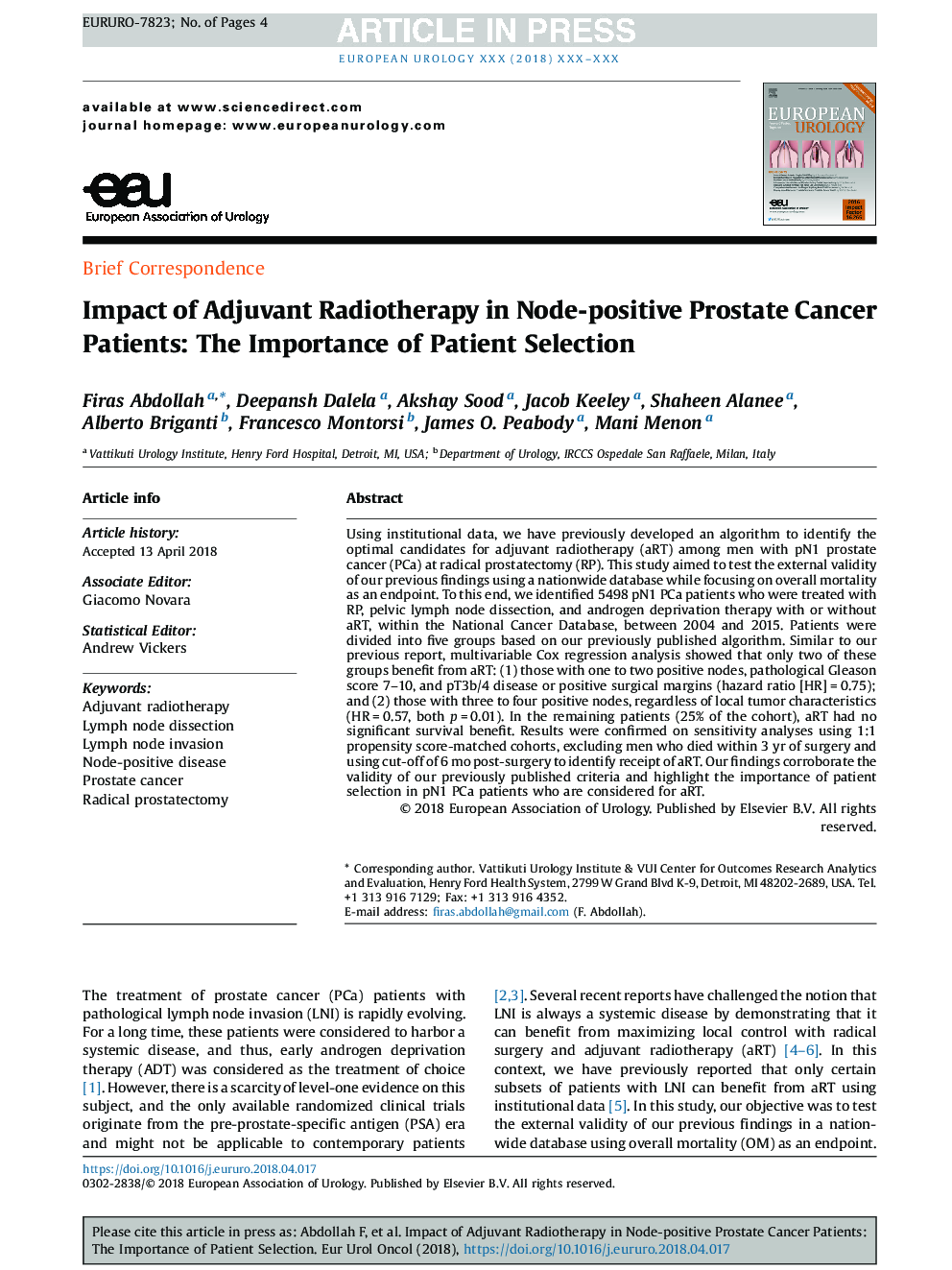 Impact of Adjuvant Radiotherapy in Node-positive Prostate Cancer Patients: The Importance of Patient Selection