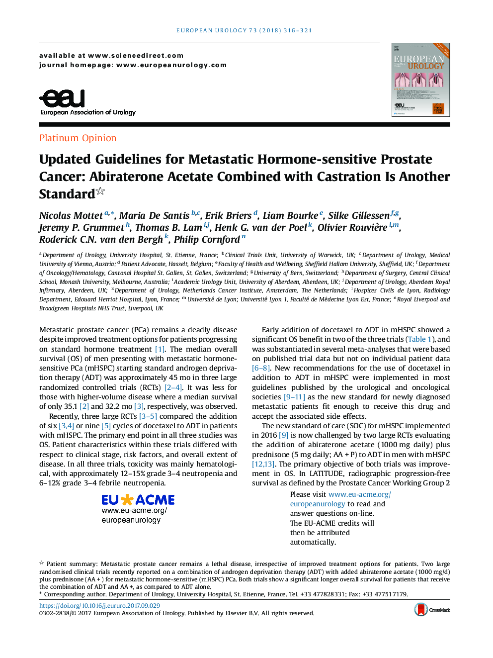 دستورالعمل های جدید برای سرطان پروستات حساسیت به هورمون متاستاتیک به روز شده: اسیابیت آبیراترون در ترکیب با کاستراسیون یک استاندارد دیگر است 